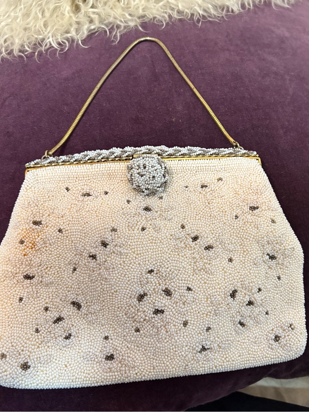 Vintage - 1940-1950s K&G Charlet Hand-Beaded Evening Bag (White & Silver)